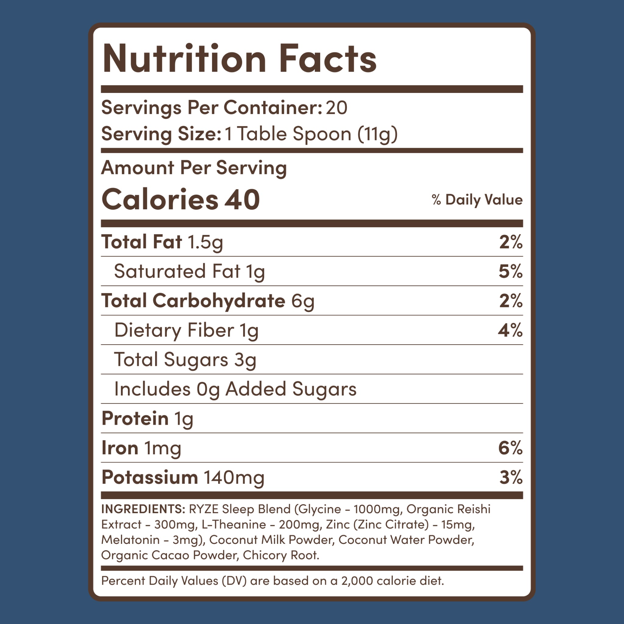 RYZE Mushroom Hot Cocoa — Organic Instant Cocoa with L-Theanine & Melatonin, 20 Servings W5