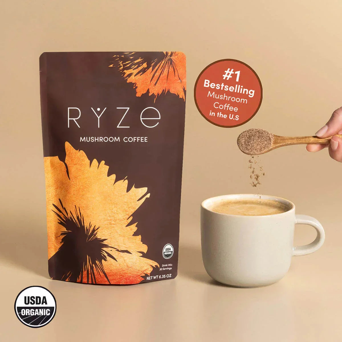 RYZE Mushroom Coffee — Organic Instant Coffee with Cordyceps & Reishi, 30 Servings Q2